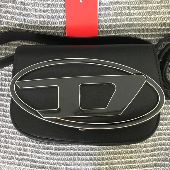 Diesel Black Crossbody Bag with Silver Accents